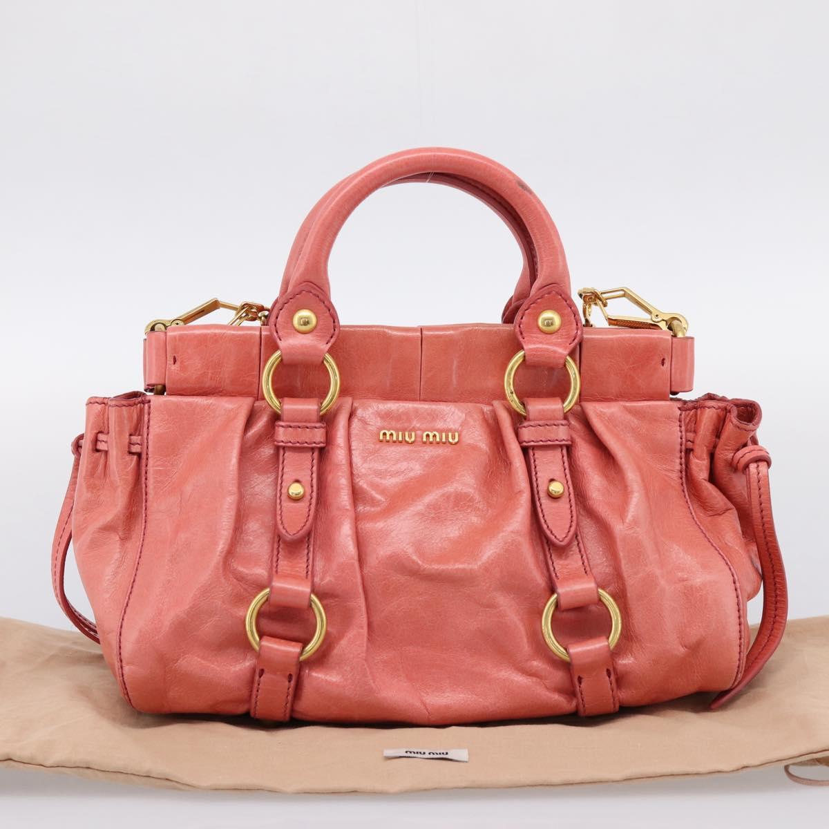 Miu Miu Vitello Luxe Hand Bag Leather 2way Pink Gold Auth 199481M