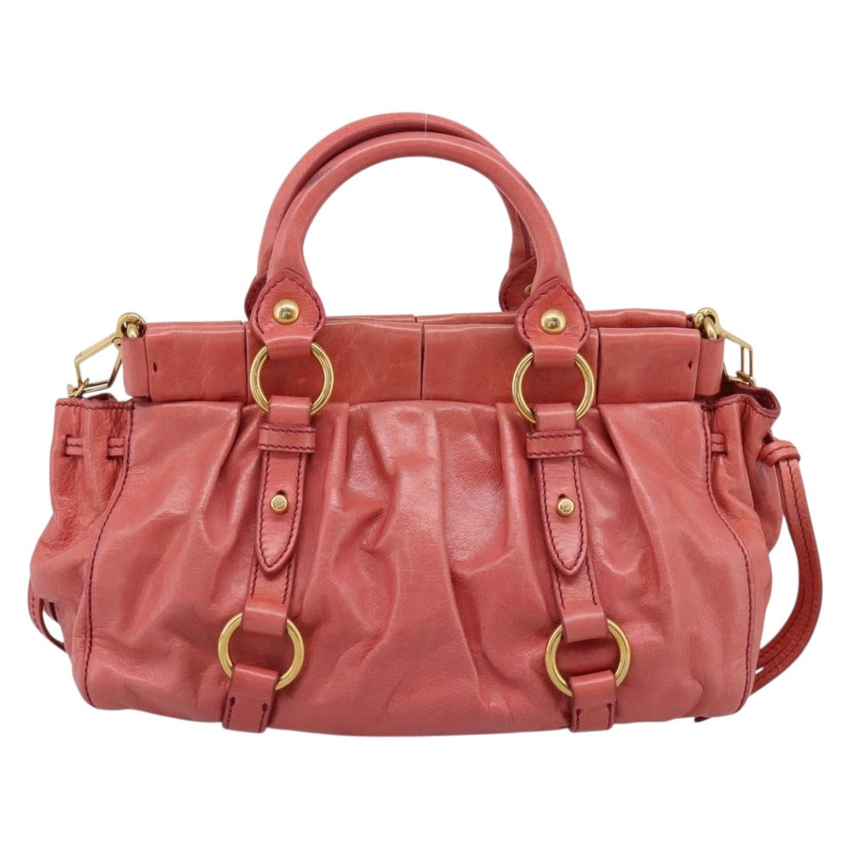 Miu Miu Vitello Luxe Hand Bag Leather 2way Pink Gold Auth 199481M