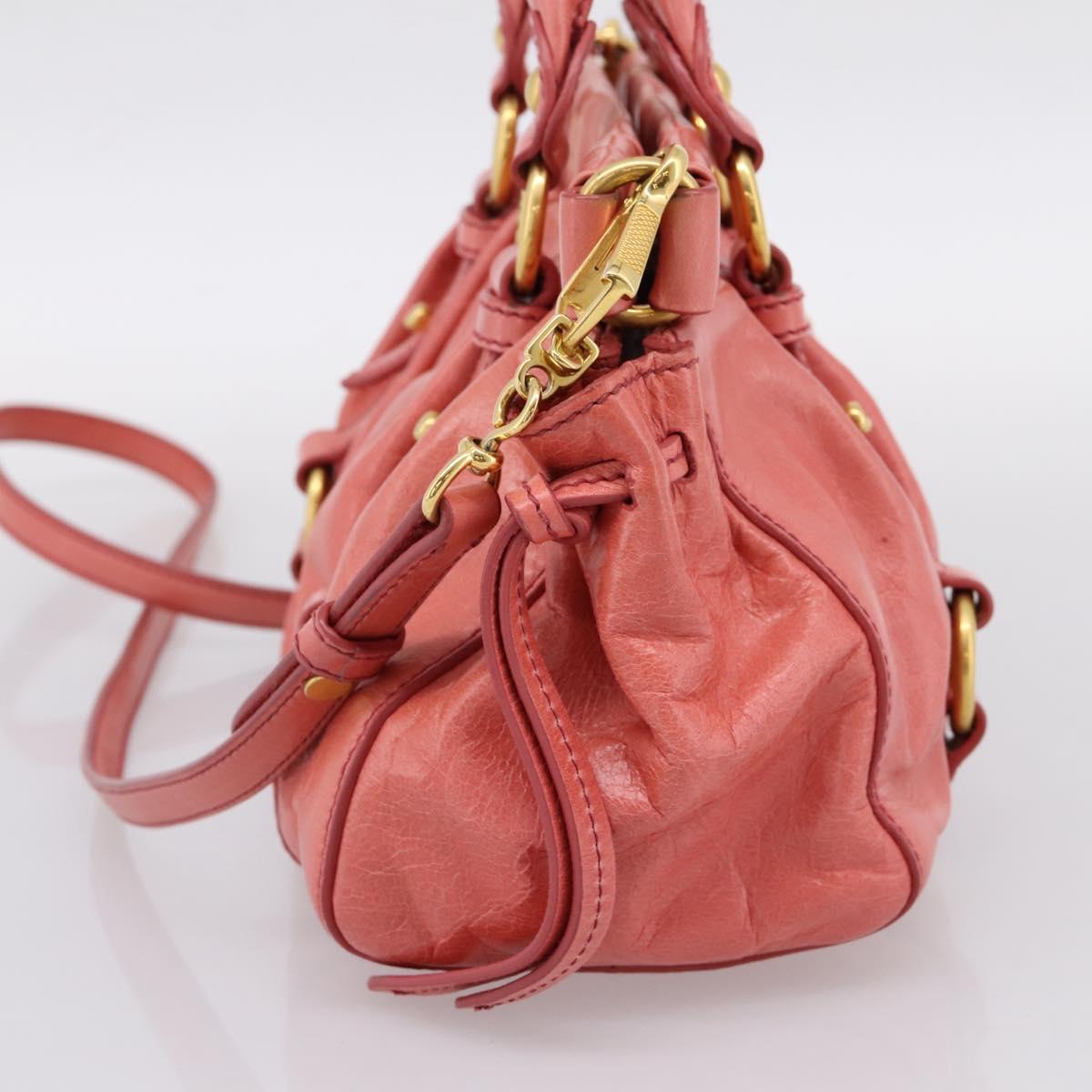 Miu Miu Vitello Luxe Hand Bag Leather 2way Pink Gold Auth 199481M
