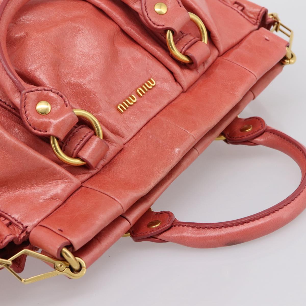 Miu Miu Vitello Luxe Hand Bag Leather 2way Pink Gold Auth 199481M