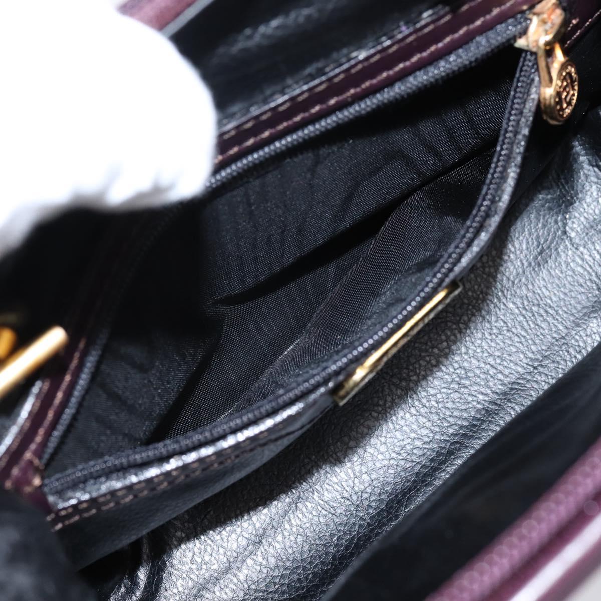 FENDI Hand Bag Leather Purple Gold Auth 199484V