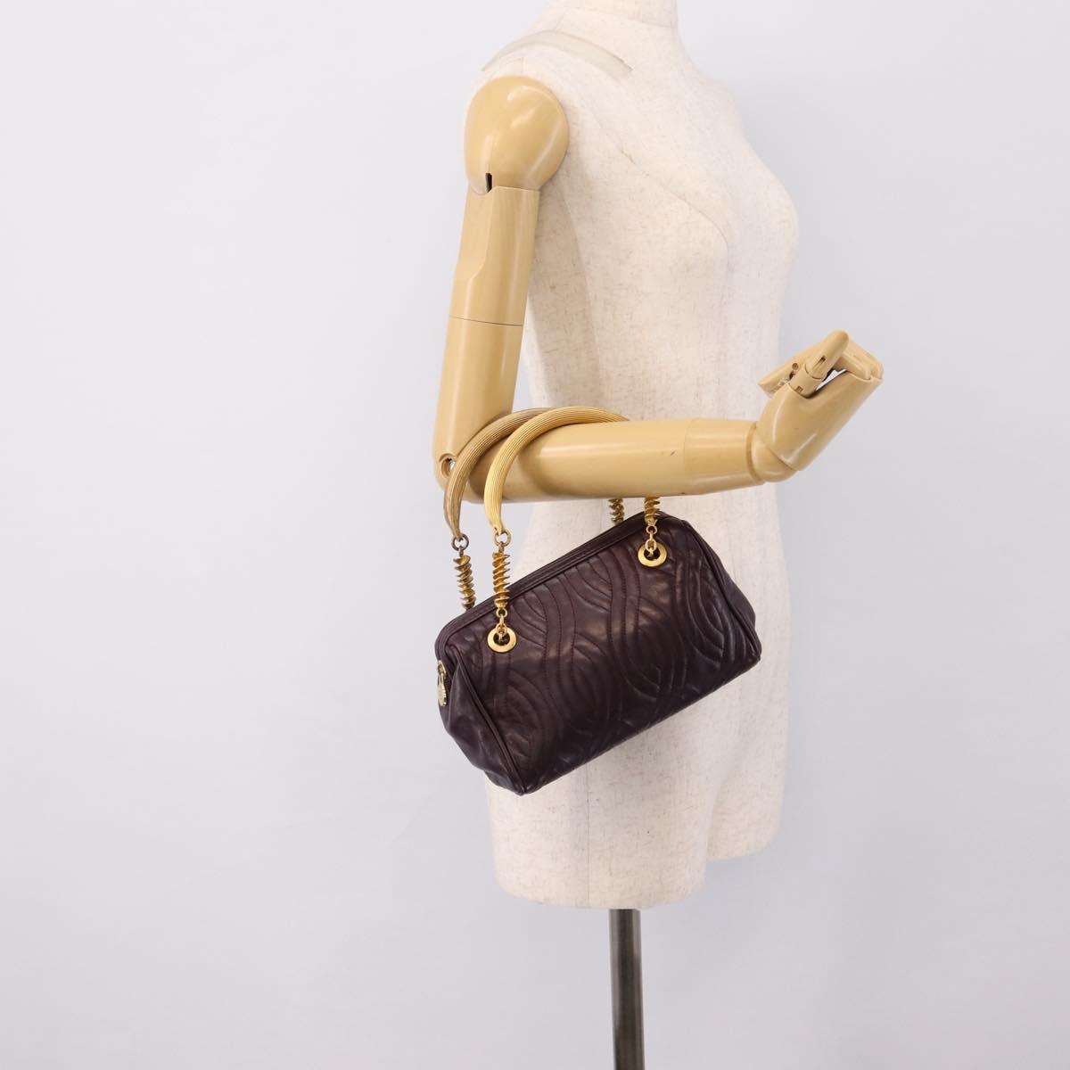 FENDI Hand Bag Leather Purple Gold Auth 199484V