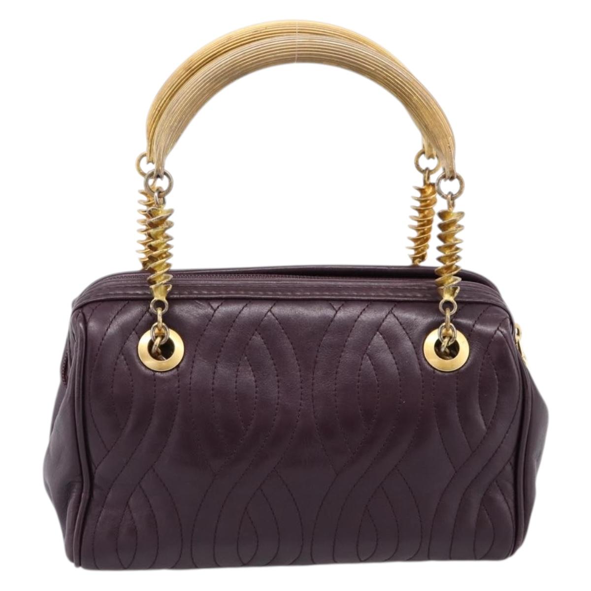 FENDI Hand Bag Leather Purple Gold Auth 199484V