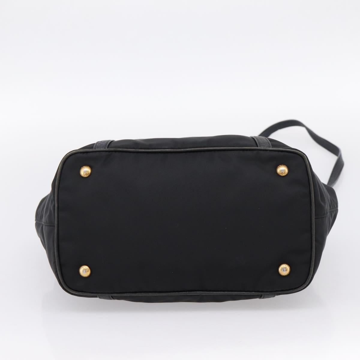 PRADA Hand Bag Nylon Leather 2way Black Gold Auth 199485A
