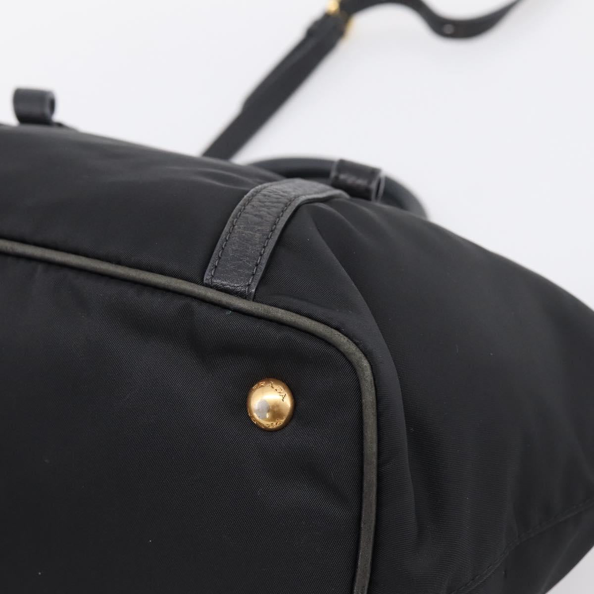 PRADA Hand Bag Nylon Leather 2way Black Gold Auth 199485A