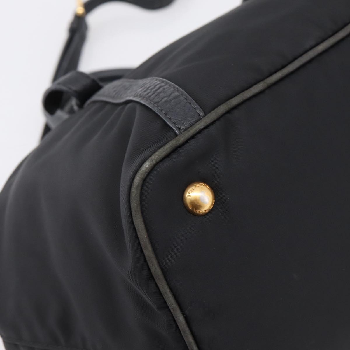 PRADA Hand Bag Nylon Leather 2way Black Gold Auth 199485A