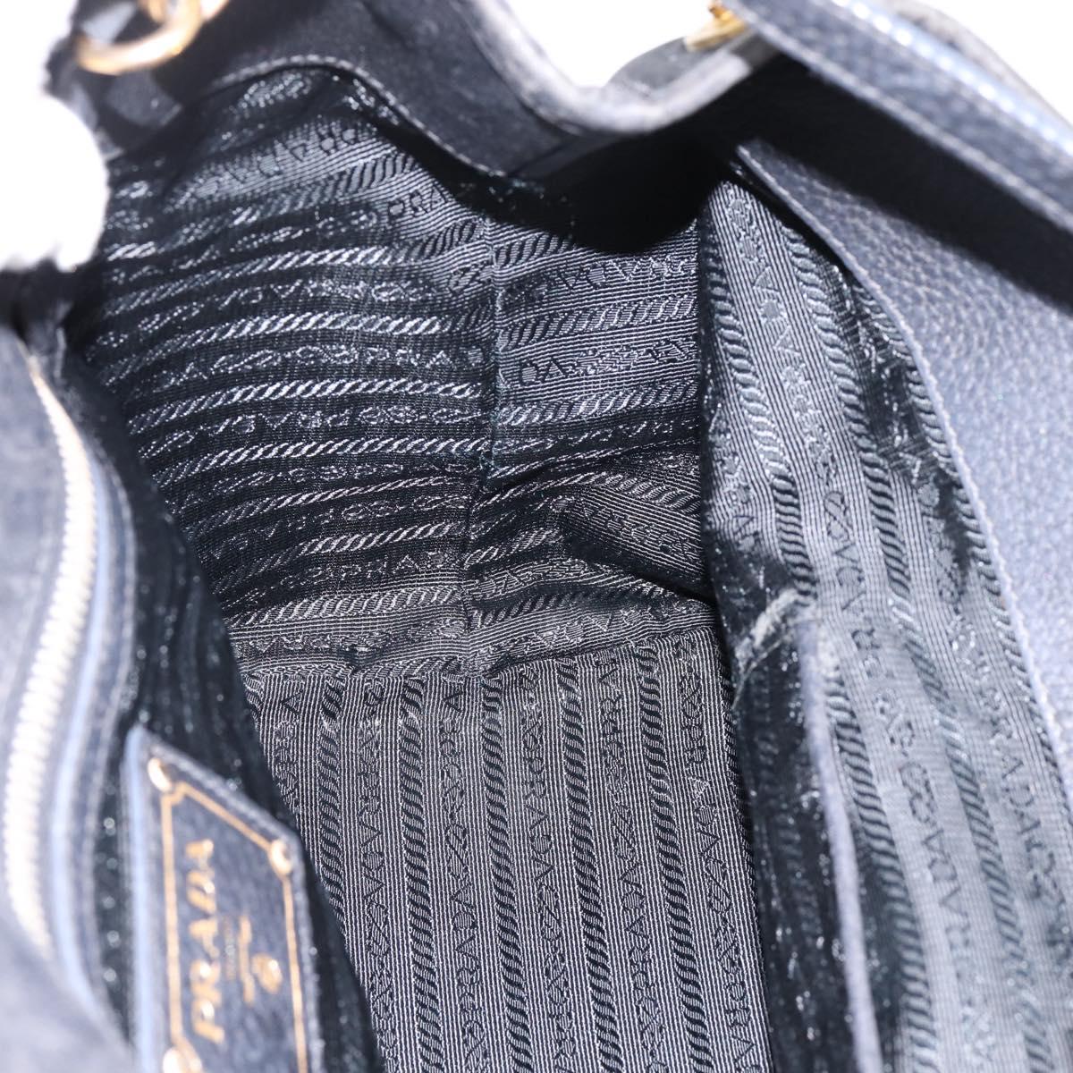 PRADA Hand Bag Nylon Leather 2way Black Gold Auth 199485A