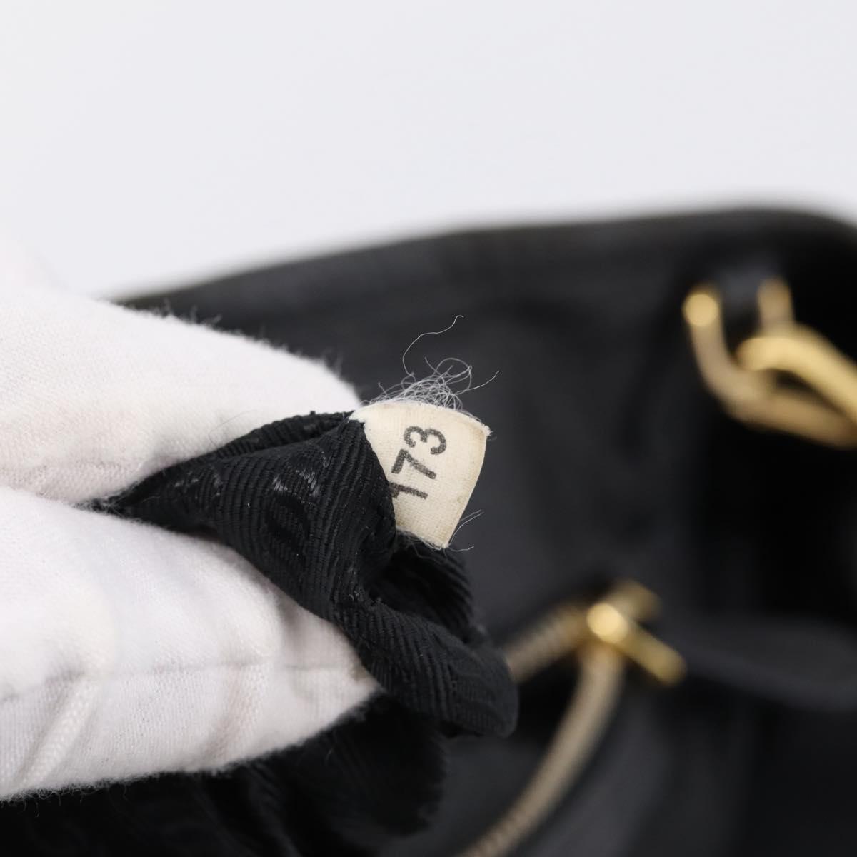 PRADA Hand Bag Nylon Leather 2way Black Gold Auth 199485A