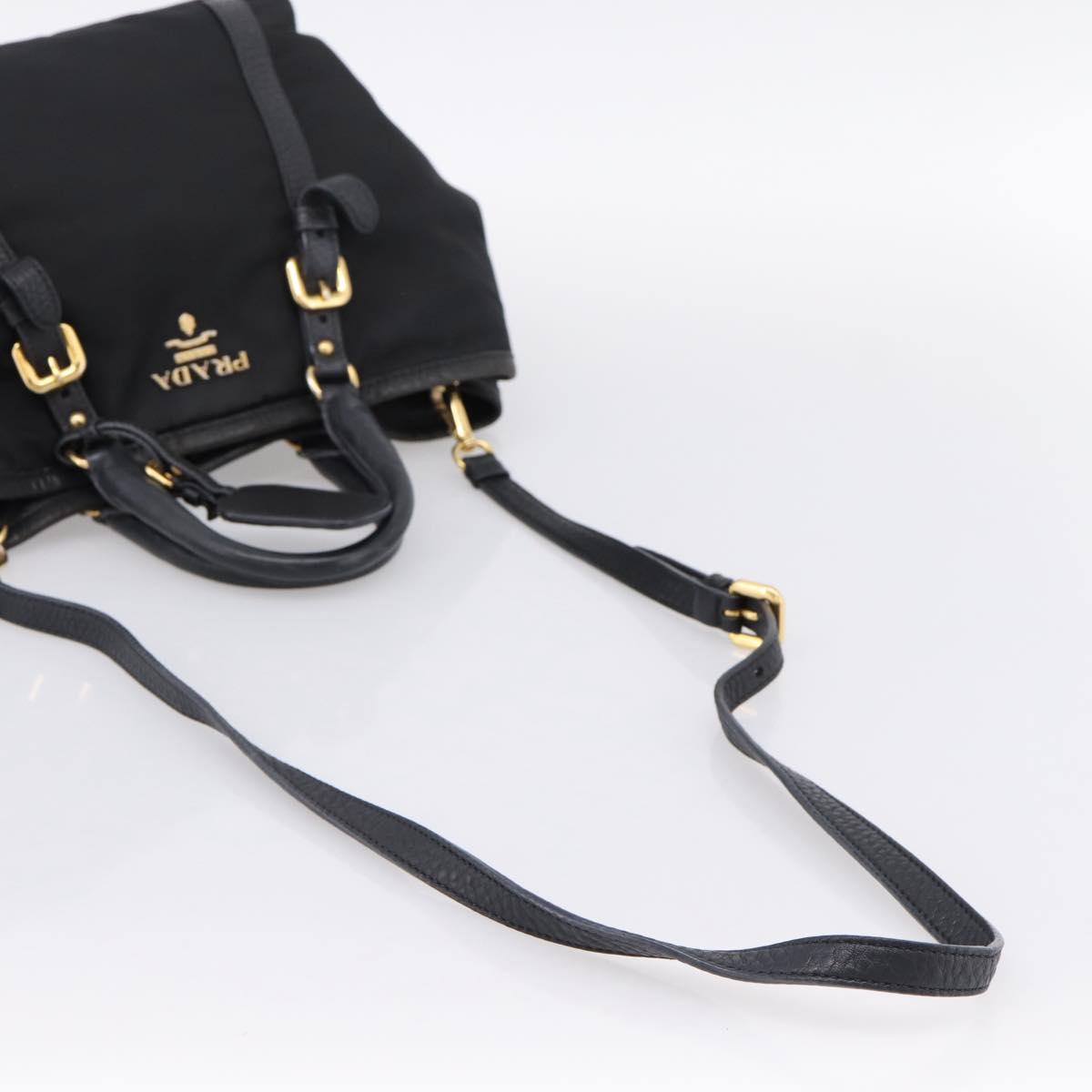 PRADA Hand Bag Nylon Leather 2way Black Gold Auth 199485A