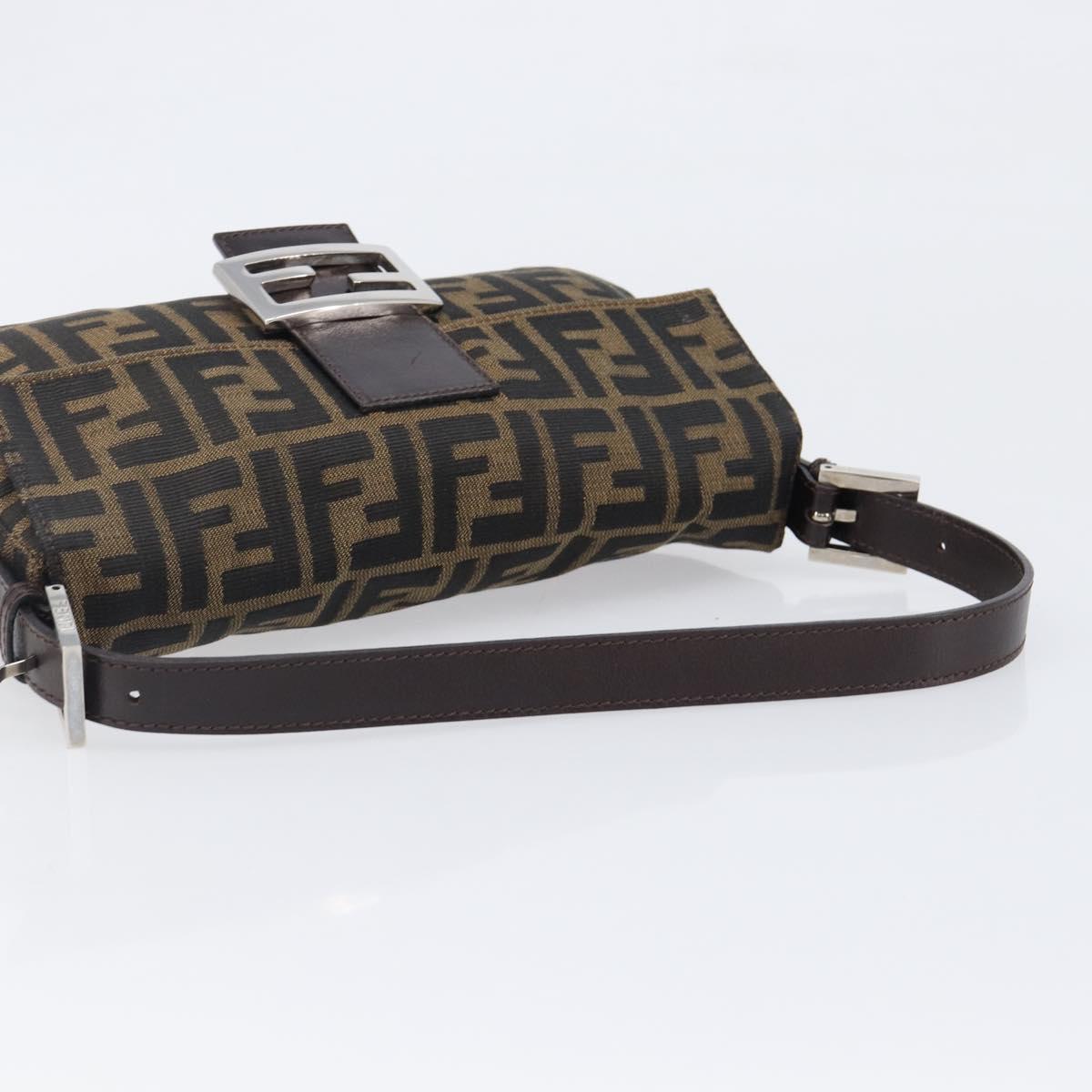 FENDI Zucca Canvas Mamma Baguette Shoulder Bag Brown Silver Auth 199489V