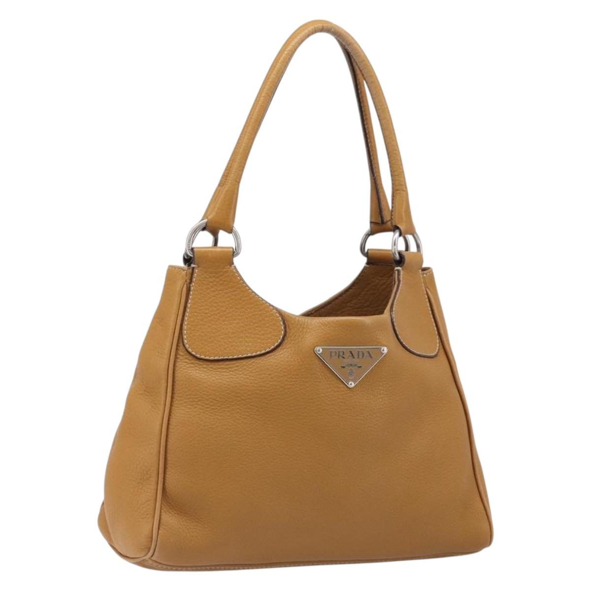 PRADA Hand Bag Leather Brown Silver Auth 199493A