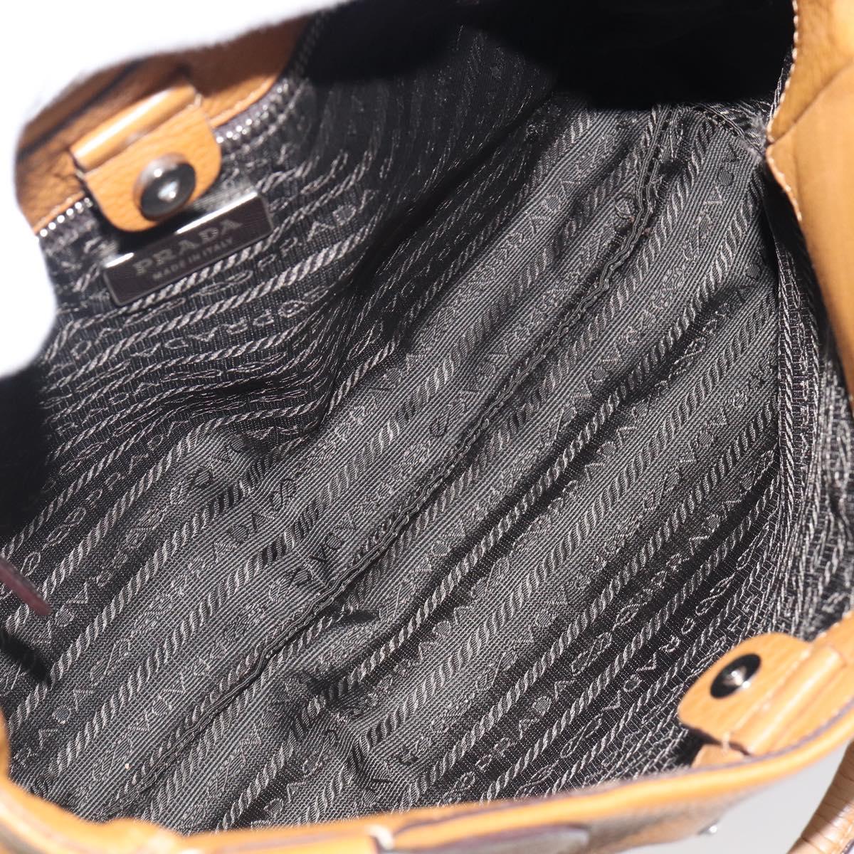 PRADA Hand Bag Leather Brown Silver Auth 199493A