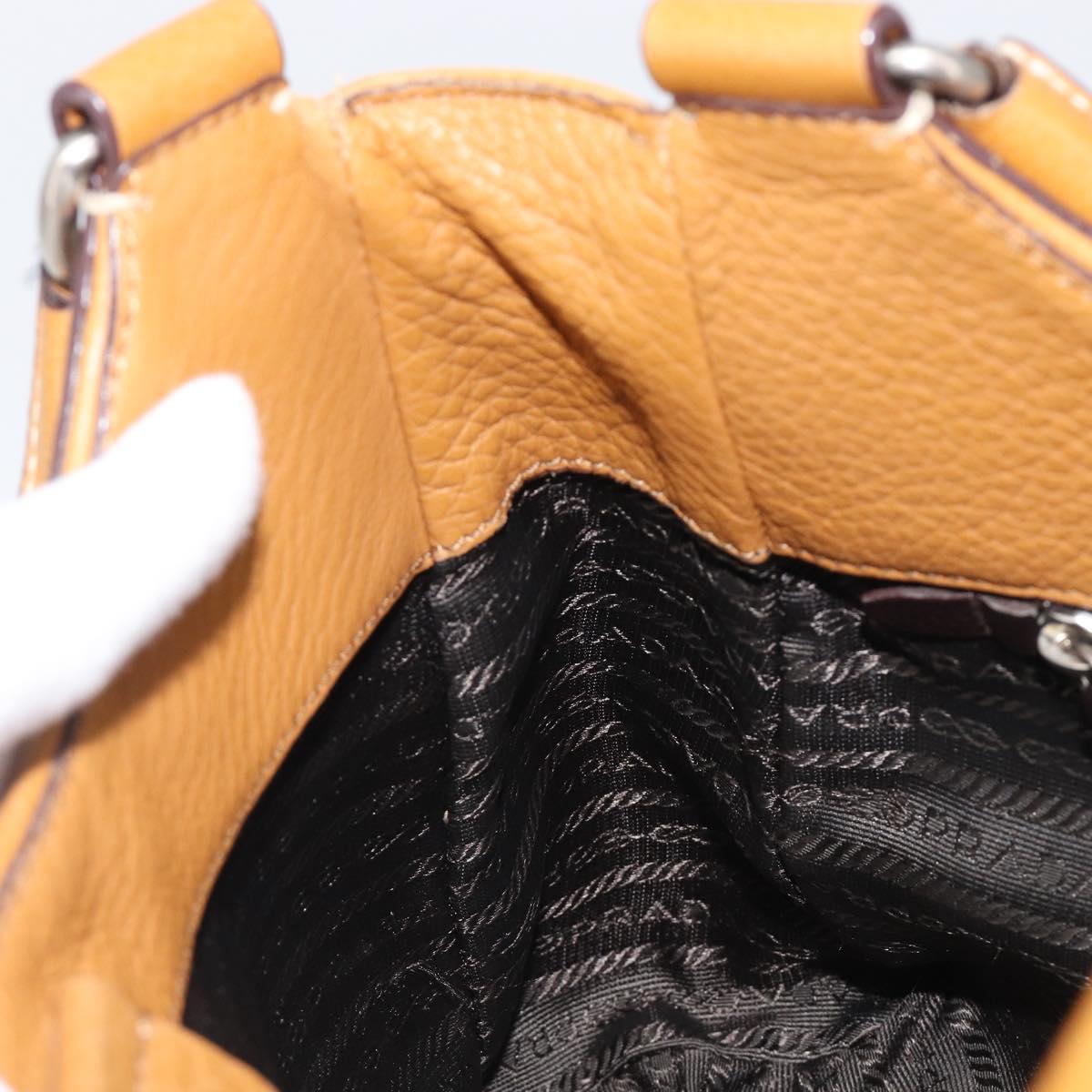 PRADA Hand Bag Leather Brown Silver Auth 199493A