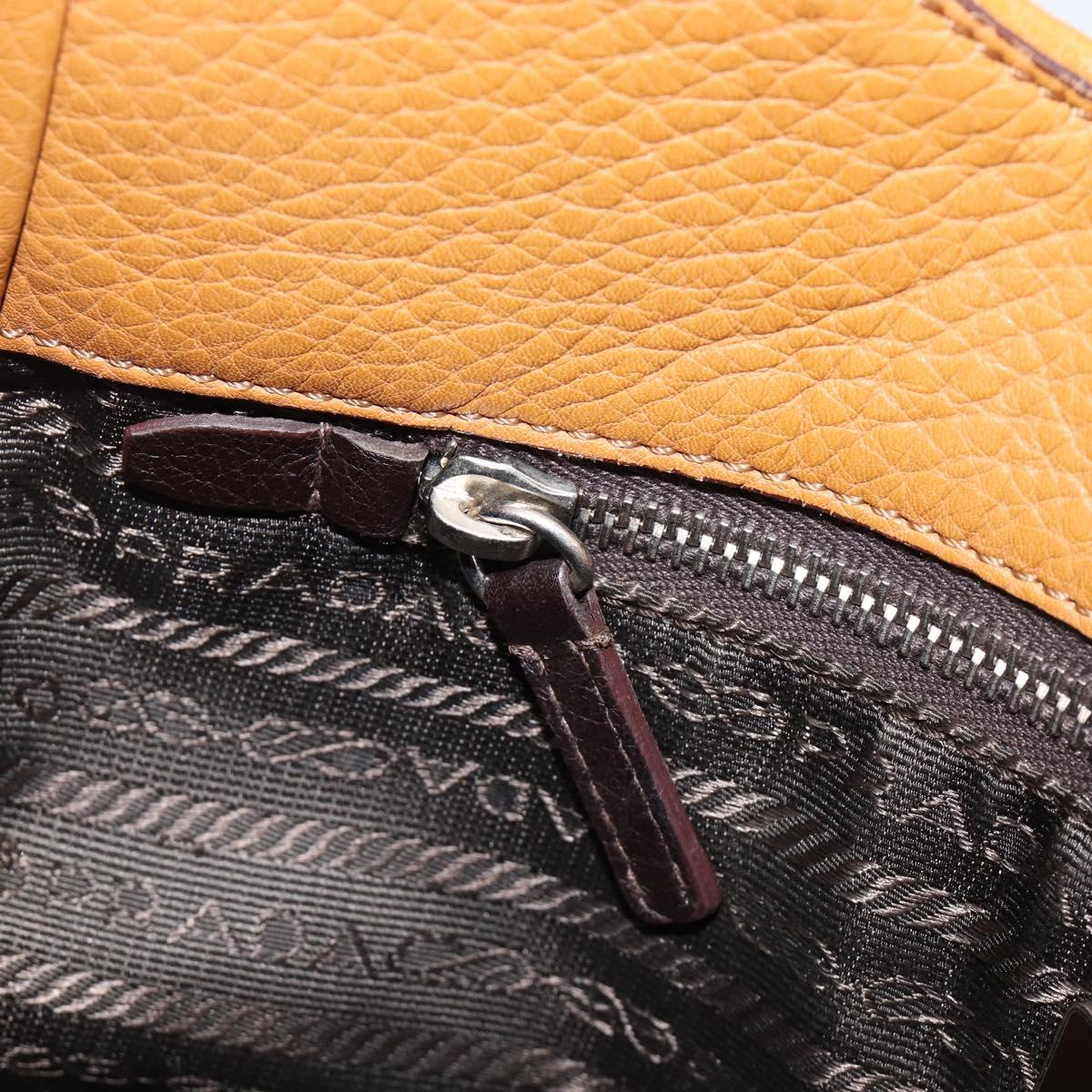 PRADA Hand Bag Leather Brown Silver Auth 199493A