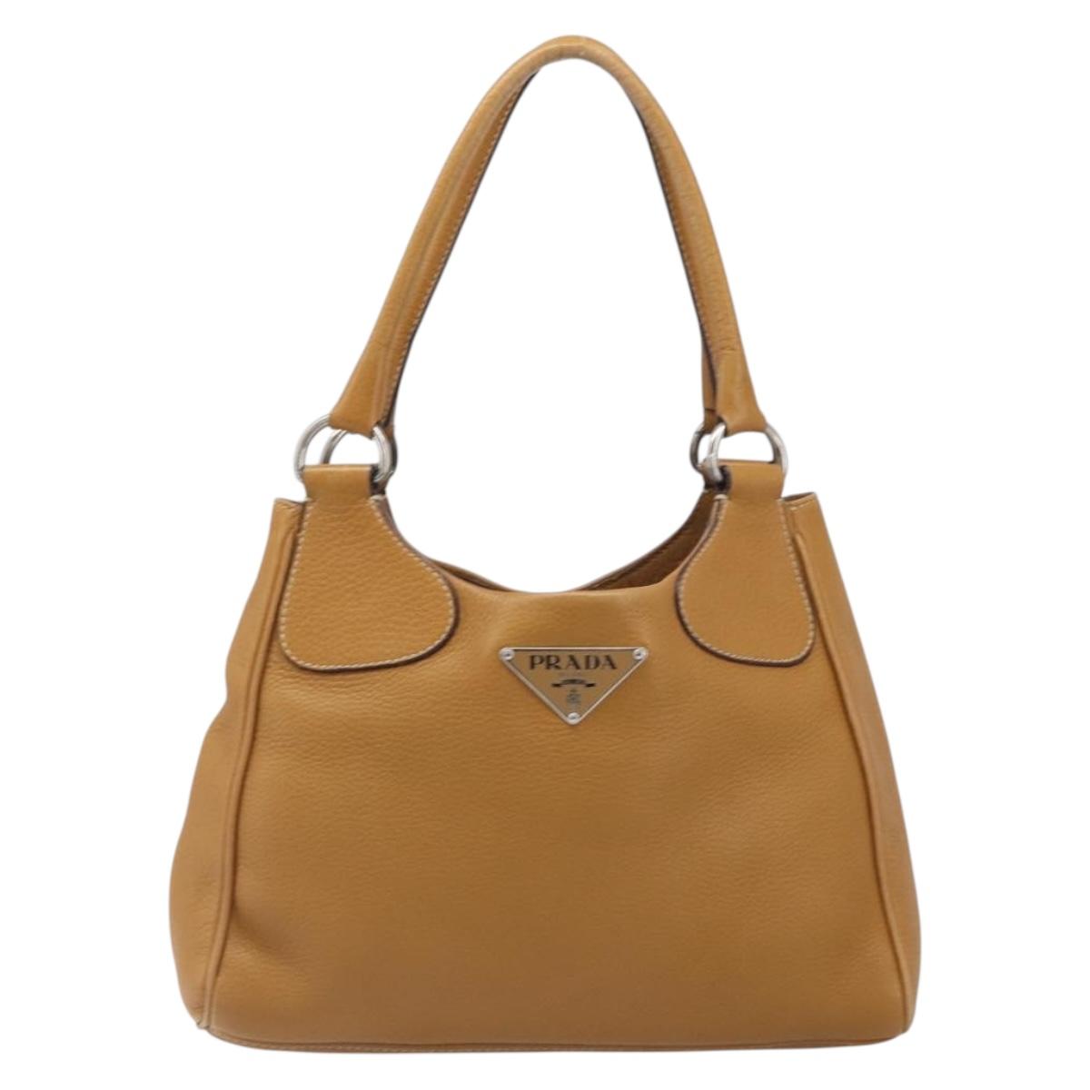PRADA Hand Bag Leather Brown Silver Auth 199493A