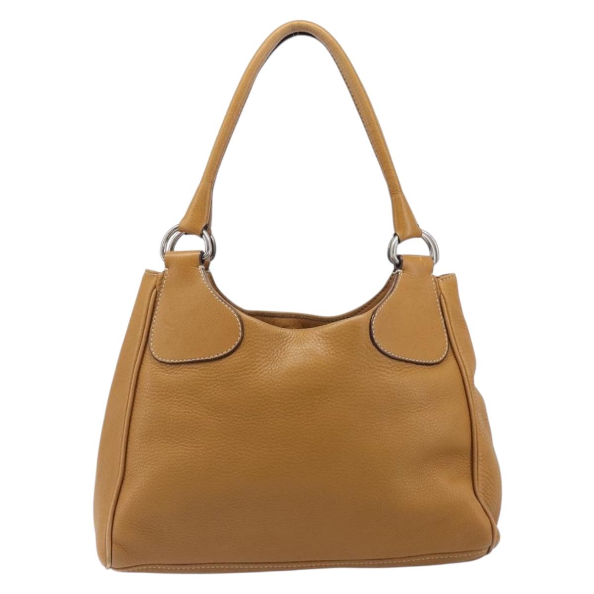 PRADA Hand Bag Leather Brown Silver Auth 199493A