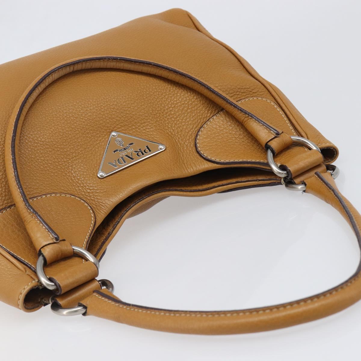 PRADA Hand Bag Leather Brown Silver Auth 199493A