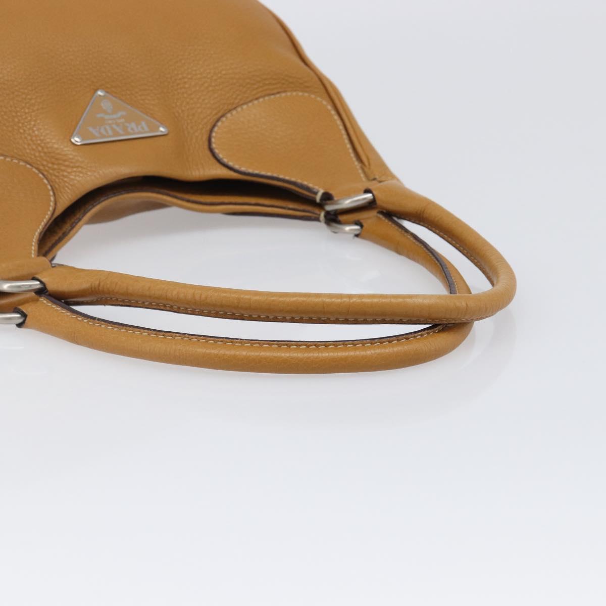 PRADA Hand Bag Leather Brown Silver Auth 199493A