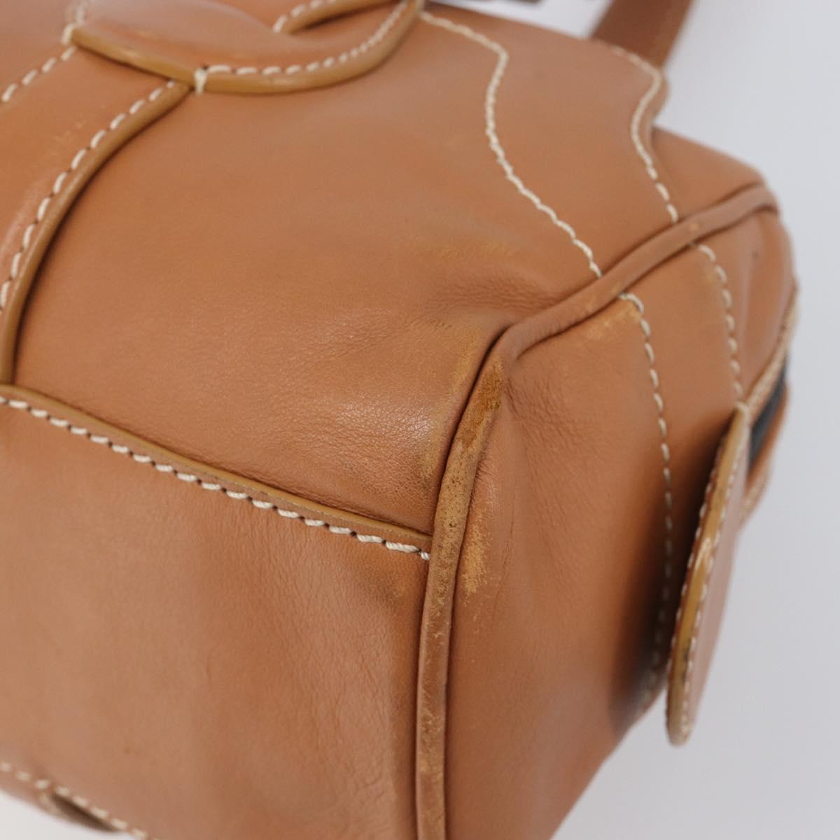 CELINE Hand Bag Leather Brown Silver Auth 199494A