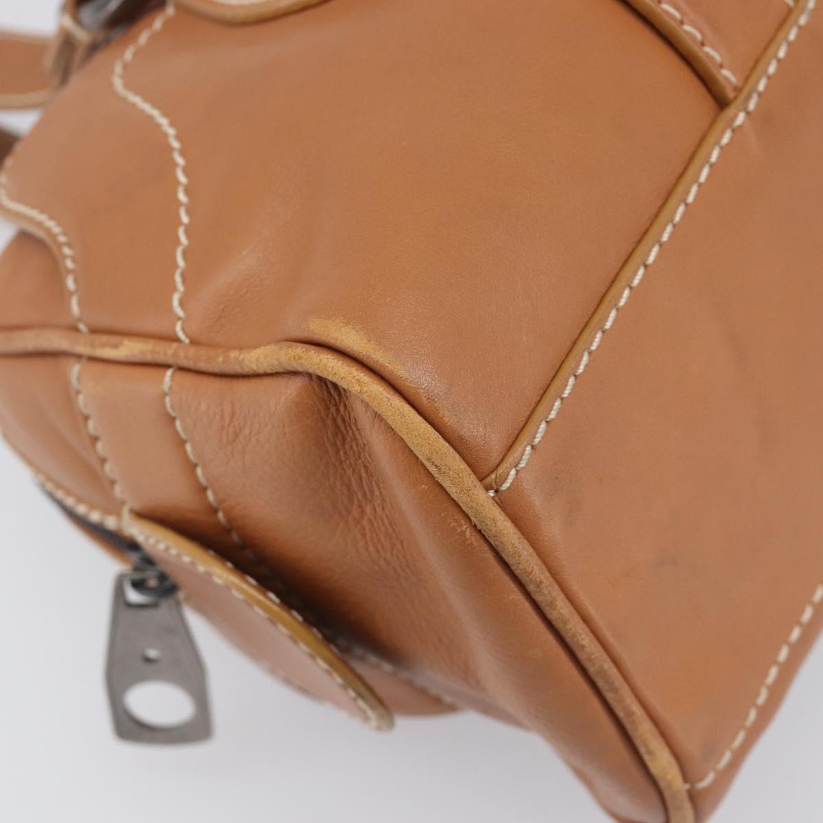 CELINE Hand Bag Leather Brown Silver Auth 199494A
