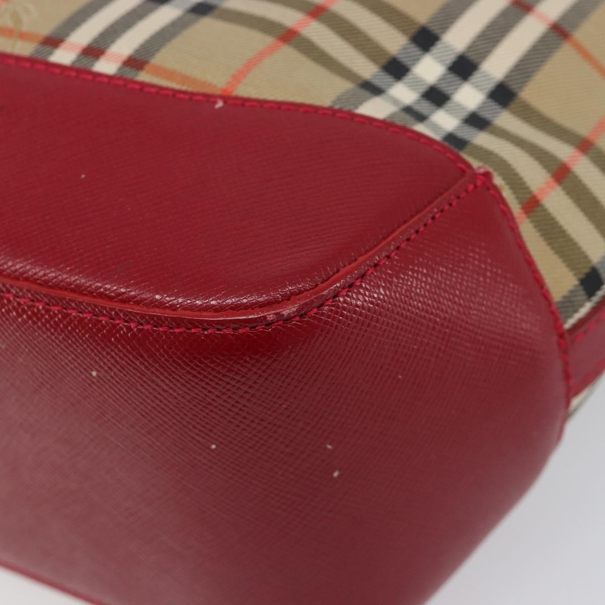 BURBERRY Nova Check Hand Bag Canvas Beige Red Auth 199497A