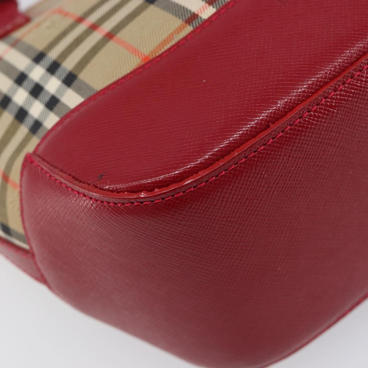 BURBERRY Nova Check Hand Bag Canvas Beige Red Auth 199497A