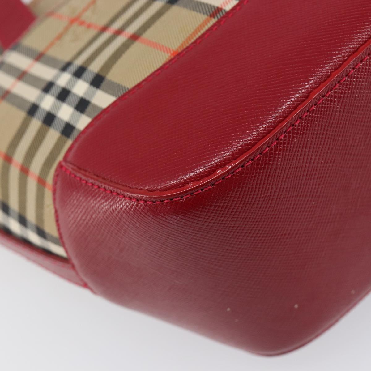 BURBERRY Nova Check Hand Bag Canvas Beige Red Auth 199497A