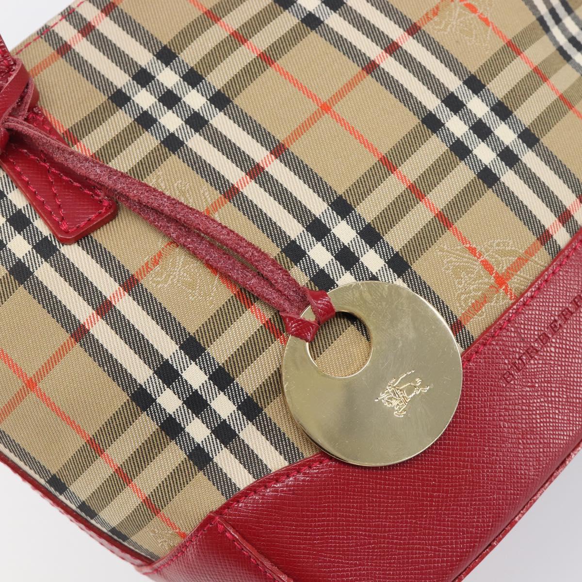 BURBERRY Nova Check Hand Bag Canvas Beige Red Auth 199497A