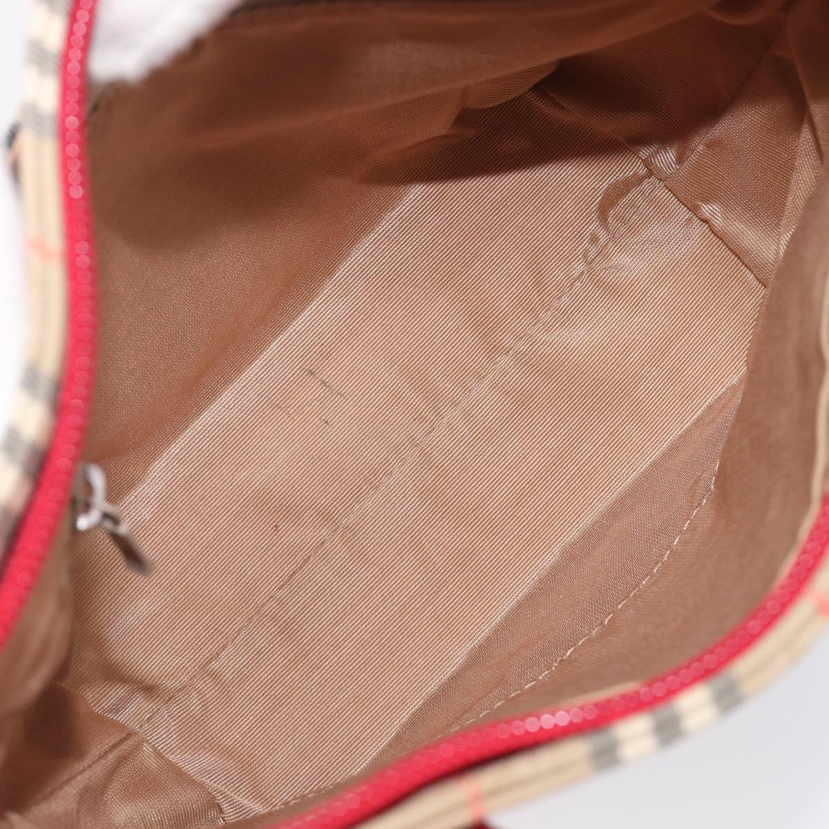 BURBERRY Nova Check Hand Bag Canvas Beige Red Auth 199497A
