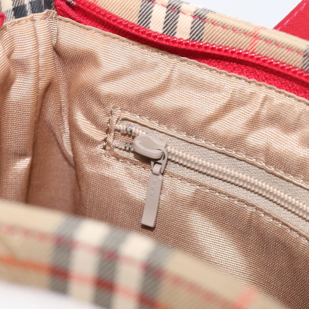BURBERRY Nova Check Hand Bag Canvas Beige Red Auth 199497A