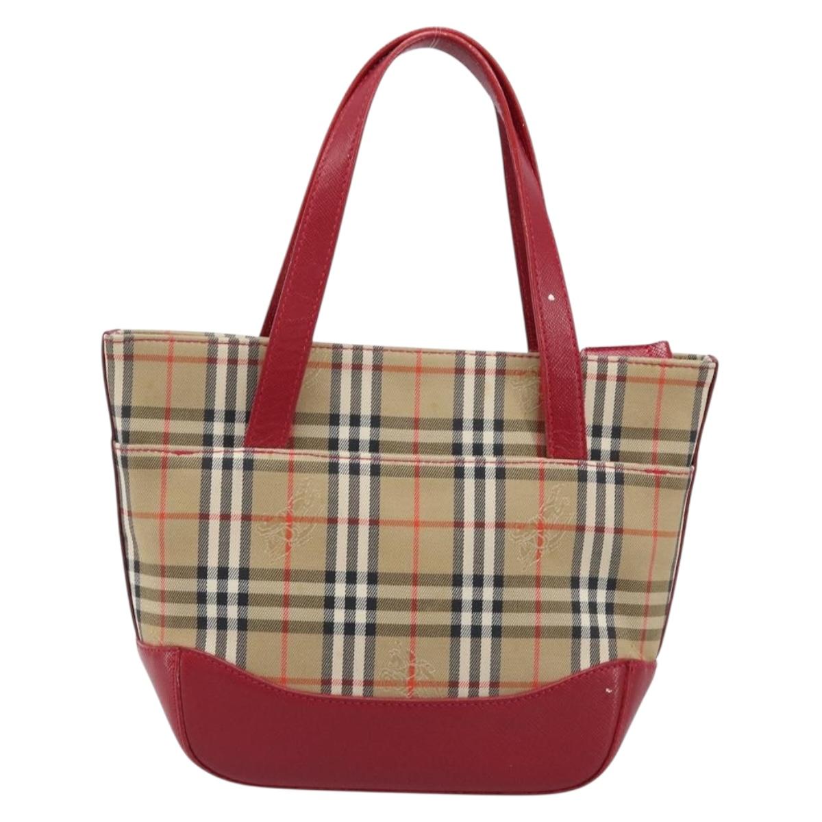BURBERRY Nova Check Hand Bag Canvas Beige Red Auth 199497A