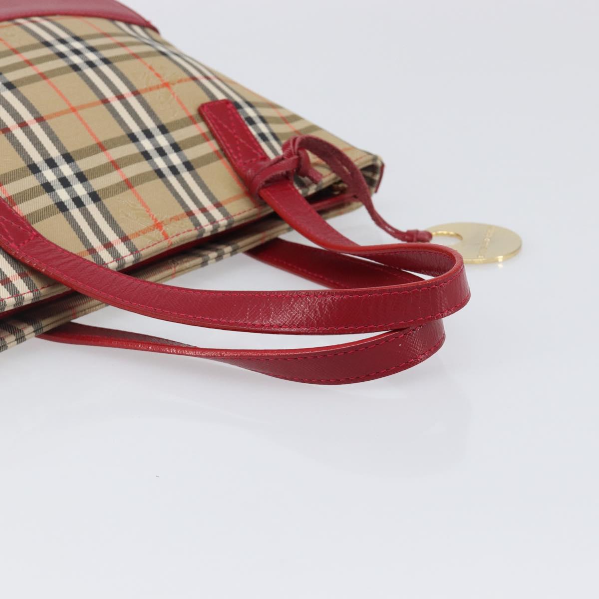 BURBERRY Nova Check Hand Bag Canvas Beige Red Auth 199497A