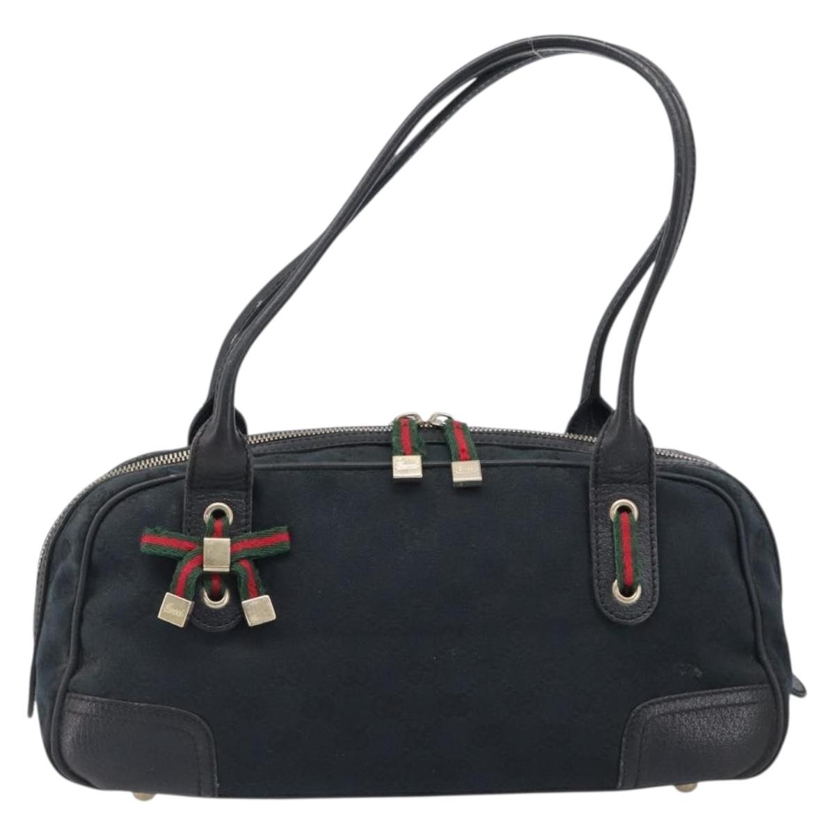 GUCCI GG Canvas Pretty Tote Bag Black Gold Tone Auth 199498