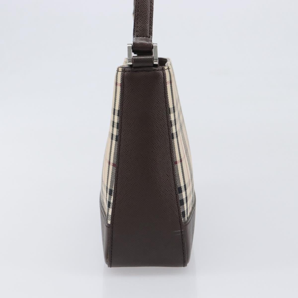 BURBERRY Nova Check Shoulder Bag Canvas Beige Silver Auth 199499A