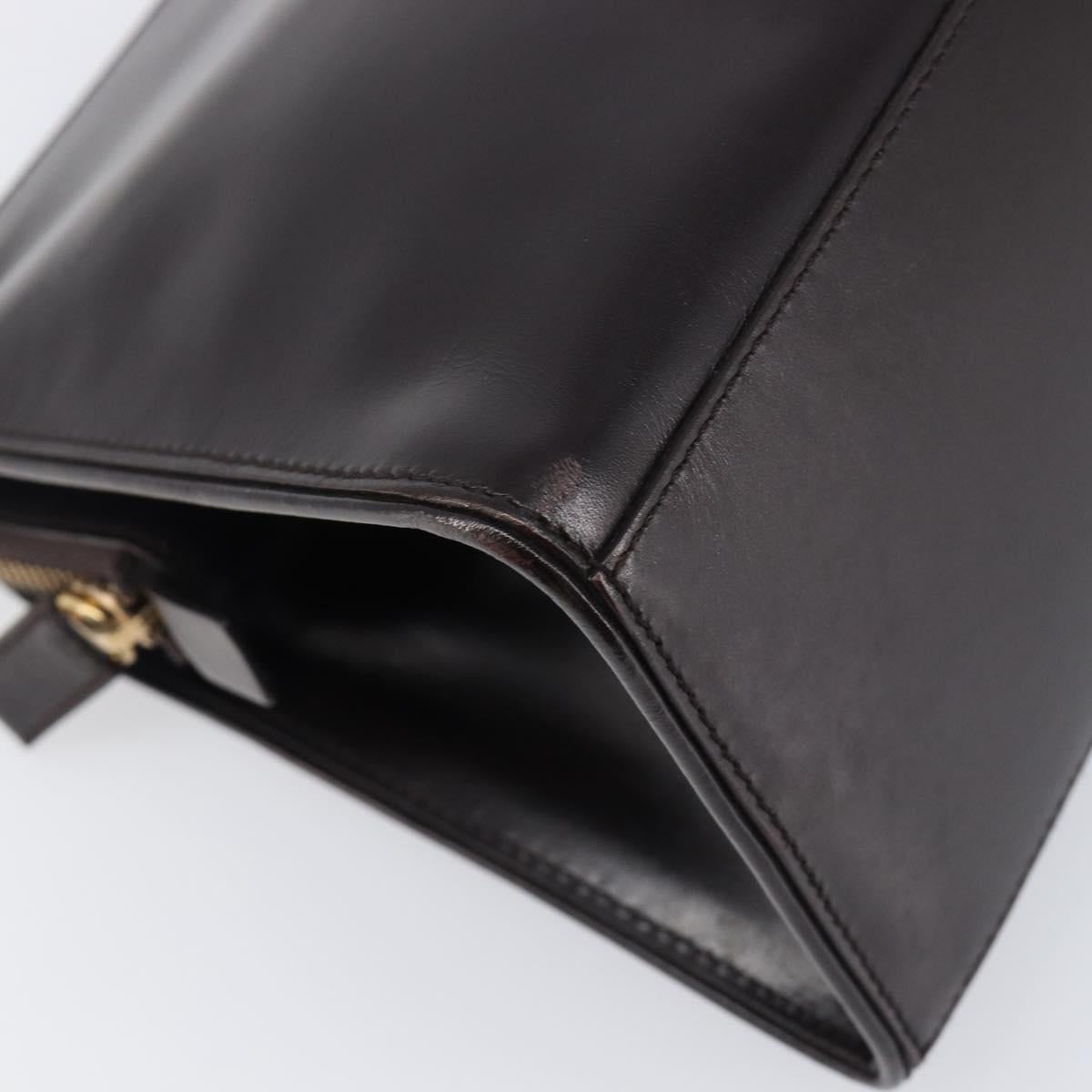 PRADA Tote Bag Leather Dark Brown Gold Tone Auth 199503A