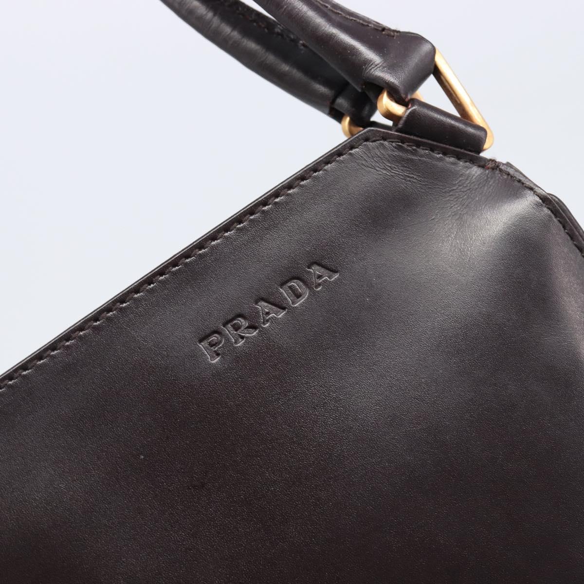 PRADA Tote Bag Leather Dark Brown Gold Tone Auth 199503A