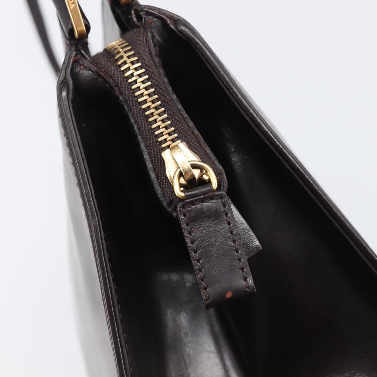 PRADA Tote Bag Leather Dark Brown Gold Tone Auth 199503A