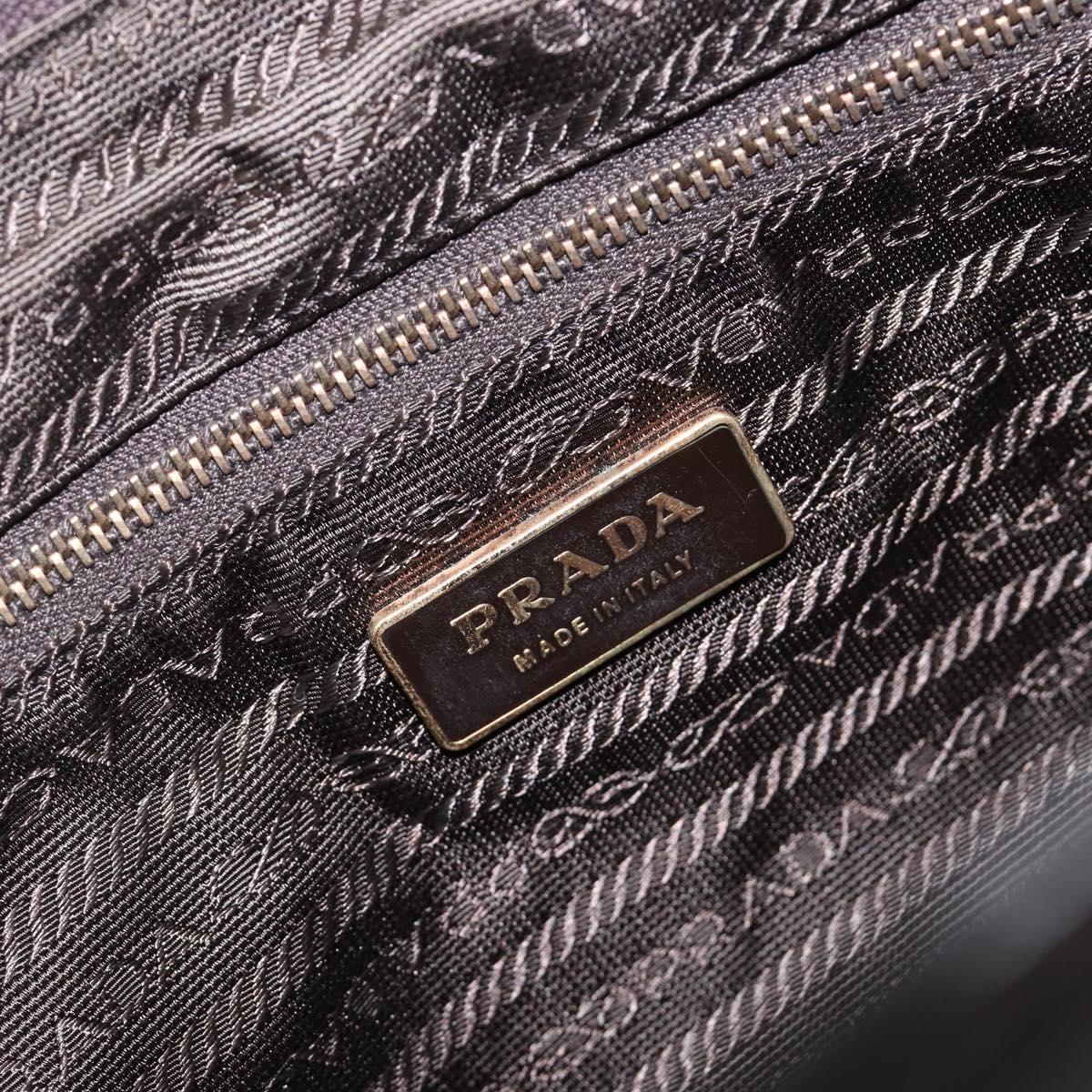 PRADA Tote Bag Leather Dark Brown Gold Tone Auth 199503A