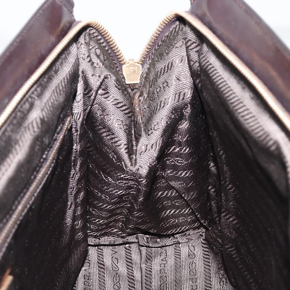 PRADA Tote Bag Leather Dark Brown Gold Tone Auth 199503A