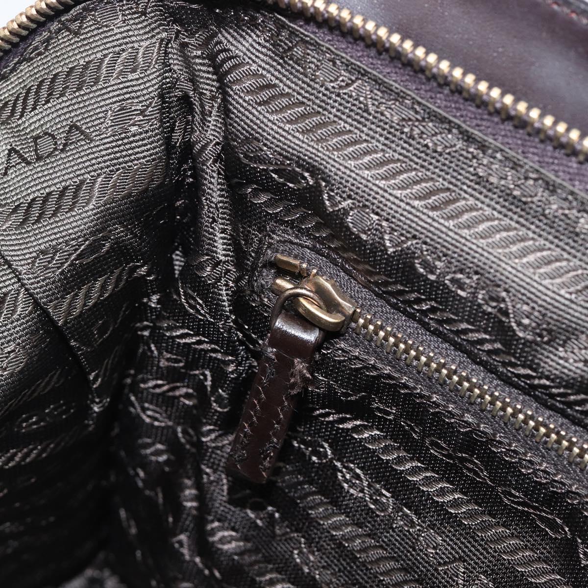 PRADA Tote Bag Leather Dark Brown Gold Tone Auth 199503A