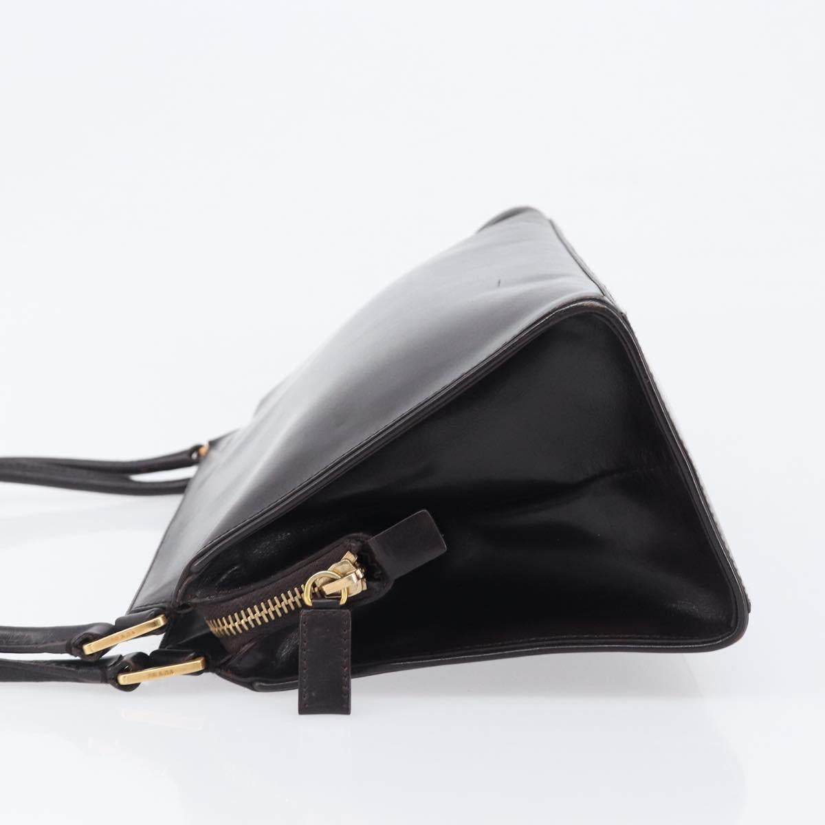 PRADA Tote Bag Leather Dark Brown Gold Tone Auth 199503A