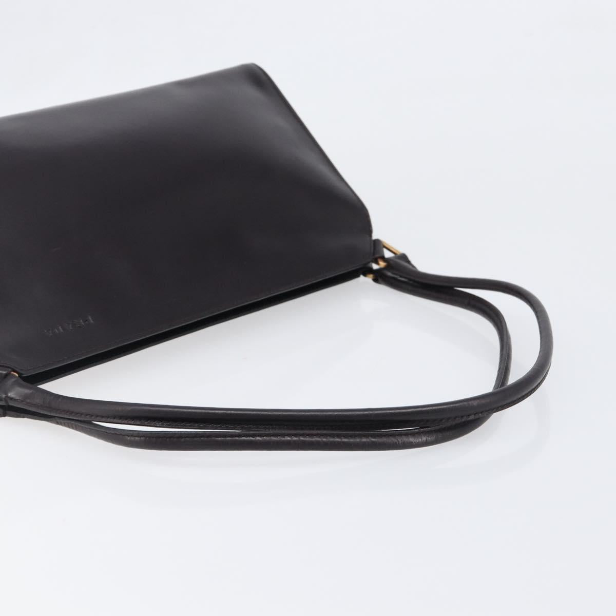 PRADA Tote Bag Leather Dark Brown Gold Tone Auth 199503A