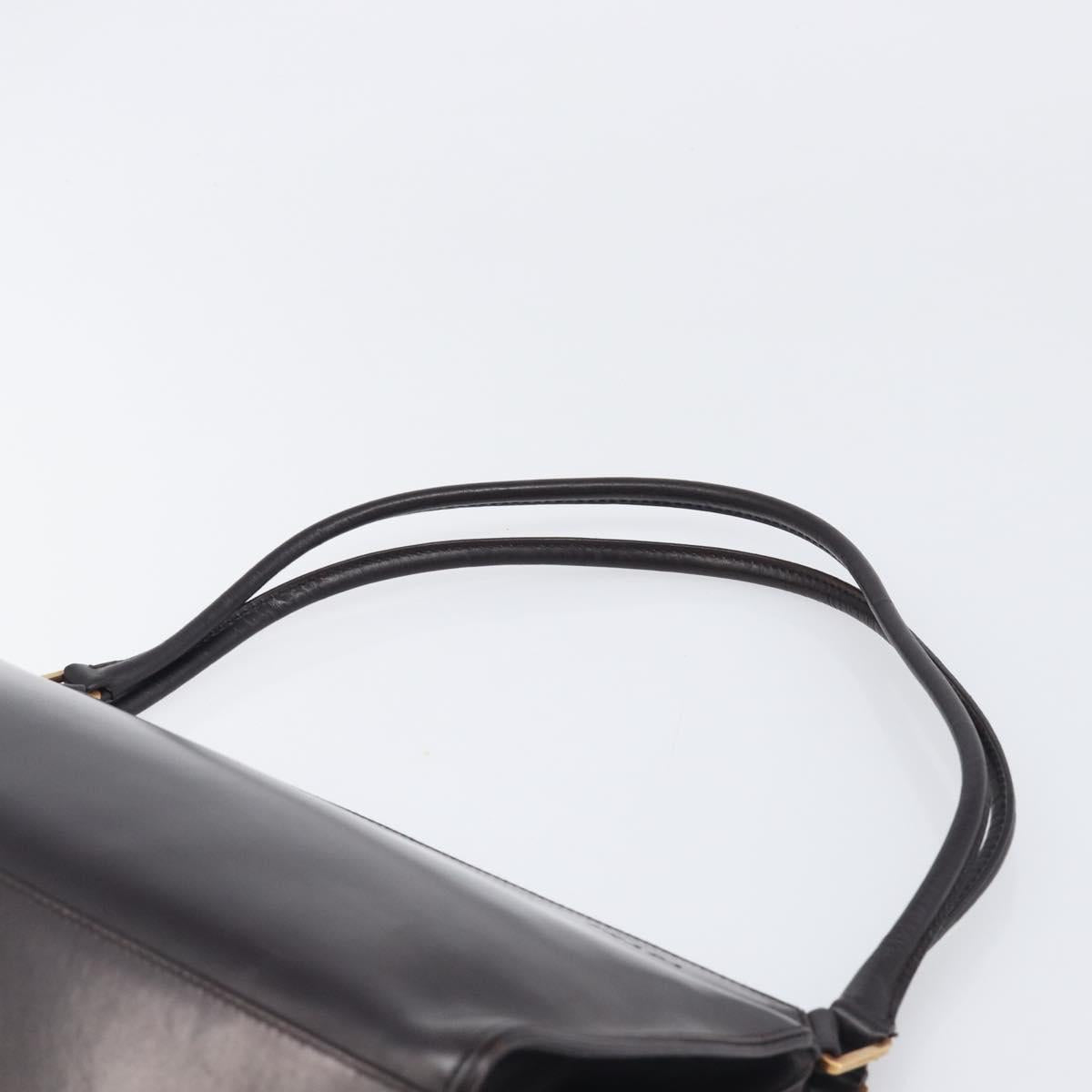 PRADA Tote Bag Leather Dark Brown Gold Tone Auth 199503A
