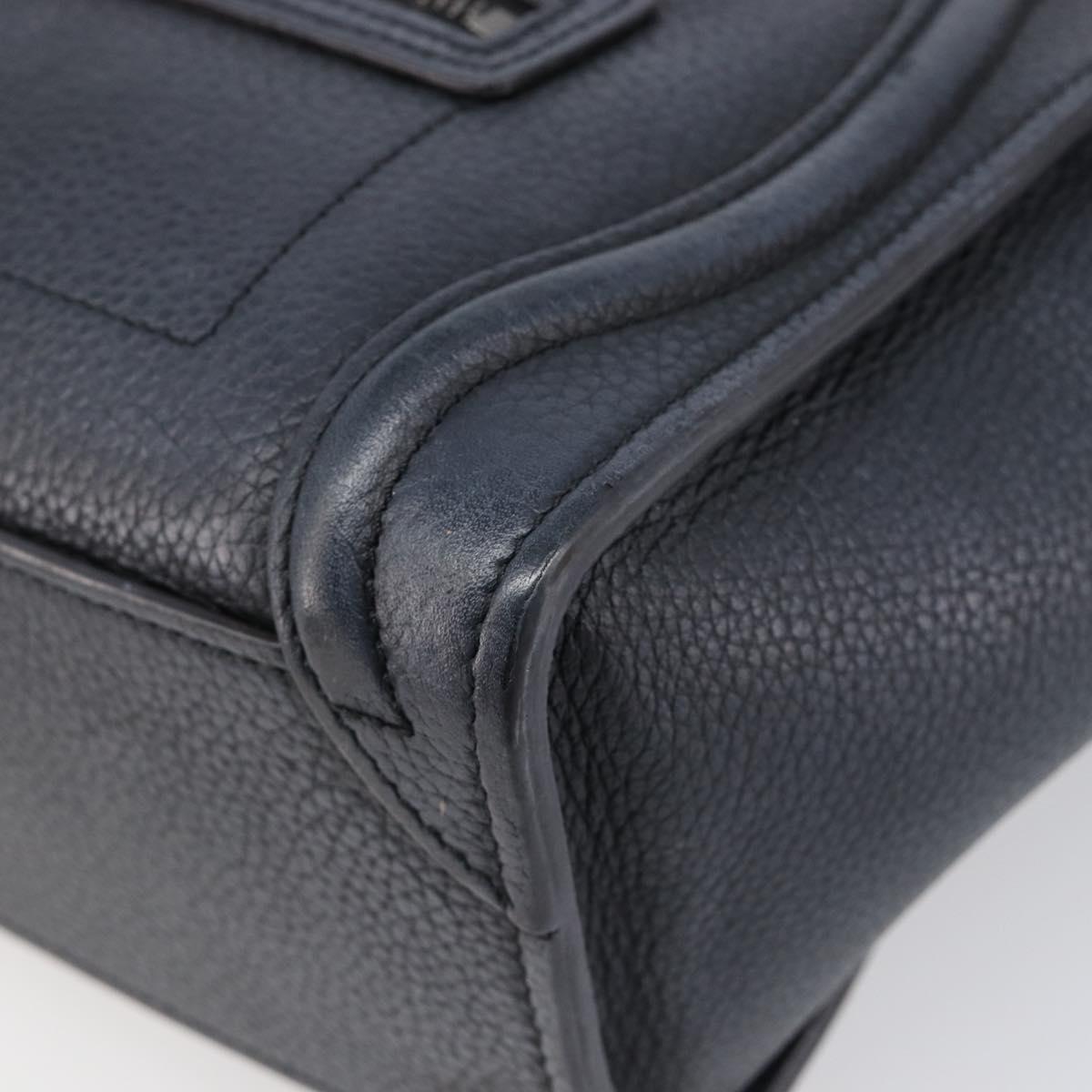 CELINE Luggage Nano Shopper Hand Bag Leather Navy Silver Auth 199504