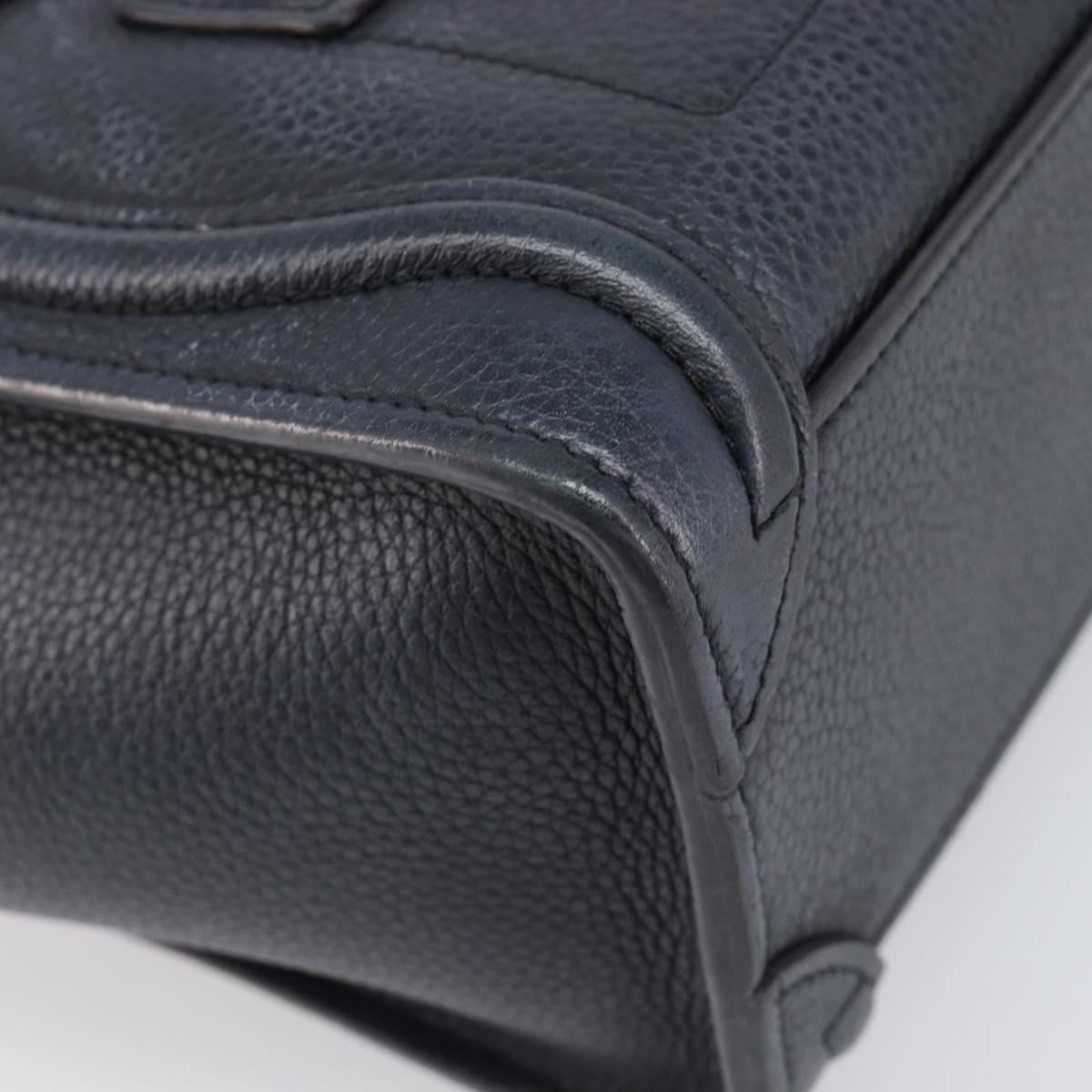 CELINE Luggage Nano Shopper Hand Bag Leather Navy Silver Auth 199504