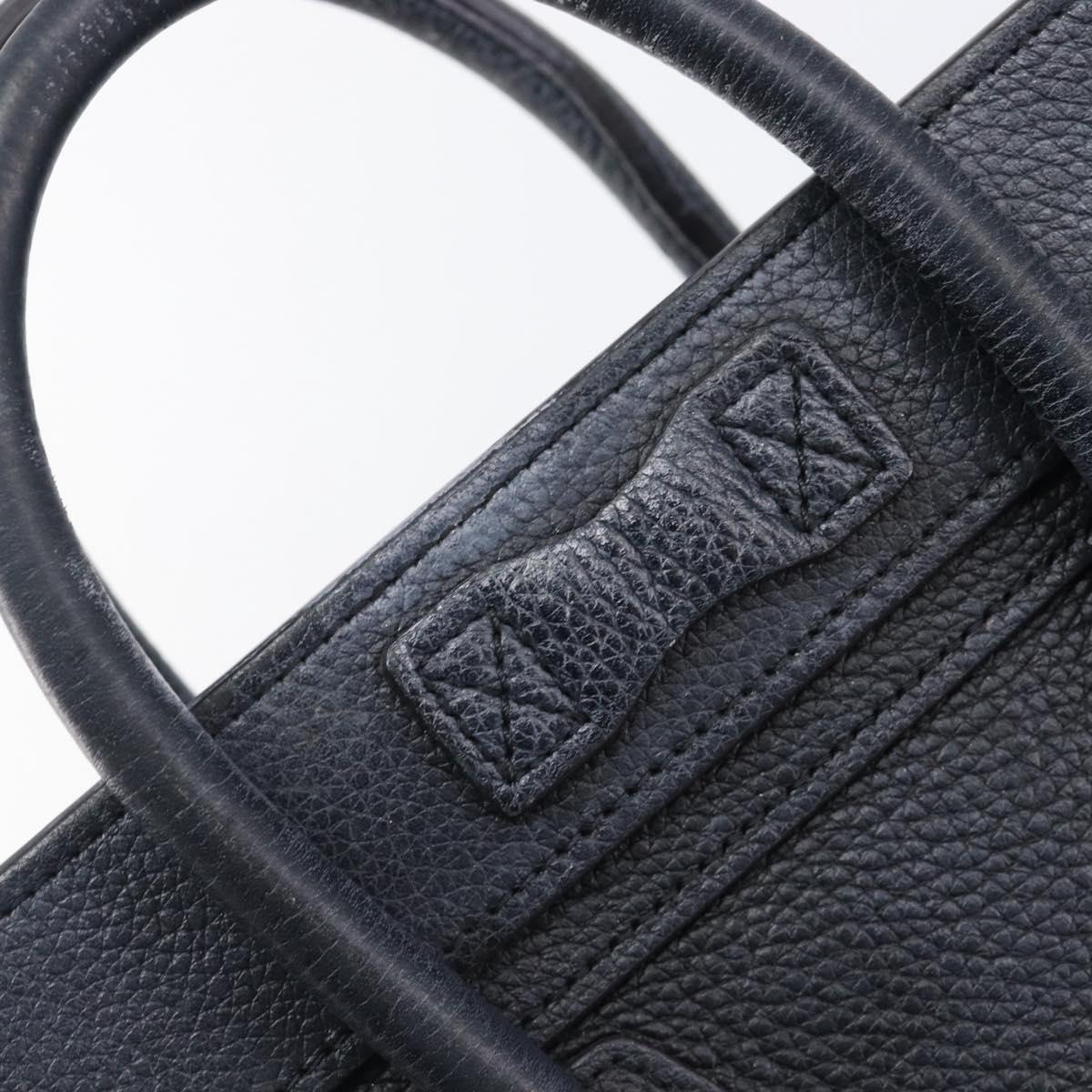 CELINE Luggage Nano Shopper Hand Bag Leather Navy Silver Auth 199504