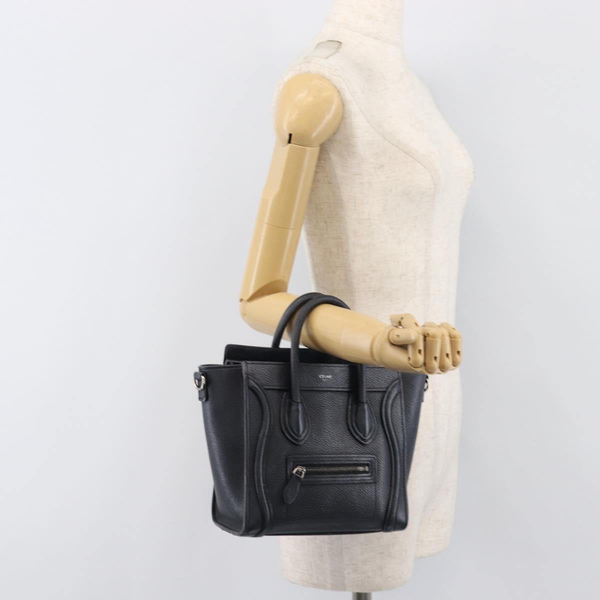CELINE Luggage Nano Shopper Hand Bag Leather Navy Silver Auth 199504