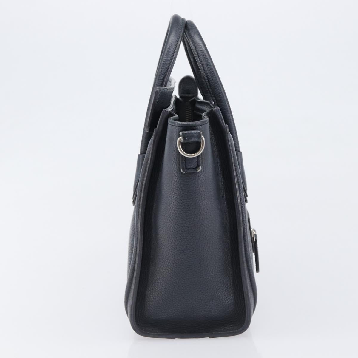 CELINE Luggage Nano Shopper Hand Bag Leather Navy Silver Auth 199504
