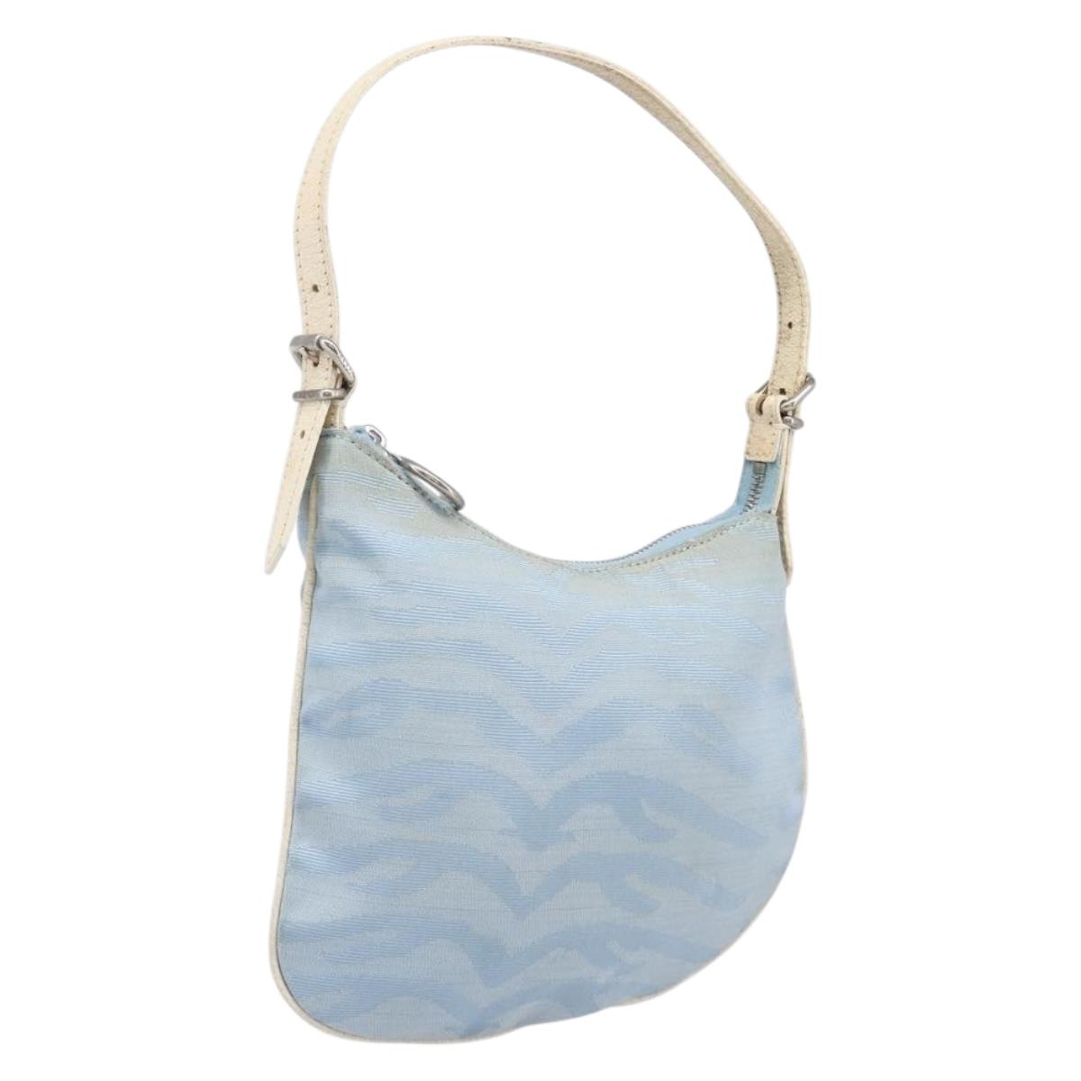 FENDI Shoulder Bag Canvas Light Blue Silver 8BR248 Auth 199506