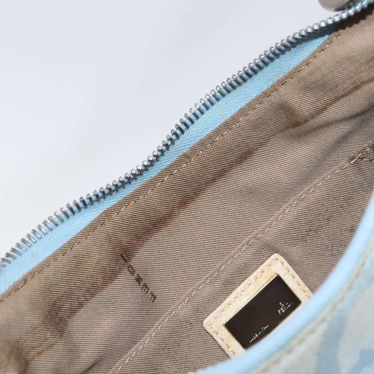 FENDI Shoulder Bag Canvas Light Blue Silver 8BR248 Auth 199506